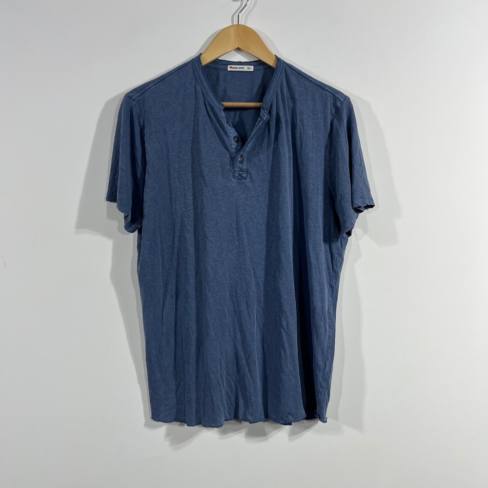 Marine Layer Short Sleeve Henley Tee in Slate Blue